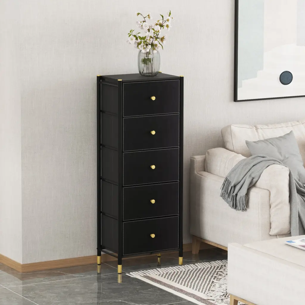 Drawer Gown Cabinet Tall Gown 5 PU Leather Front Drawers jxy furniture