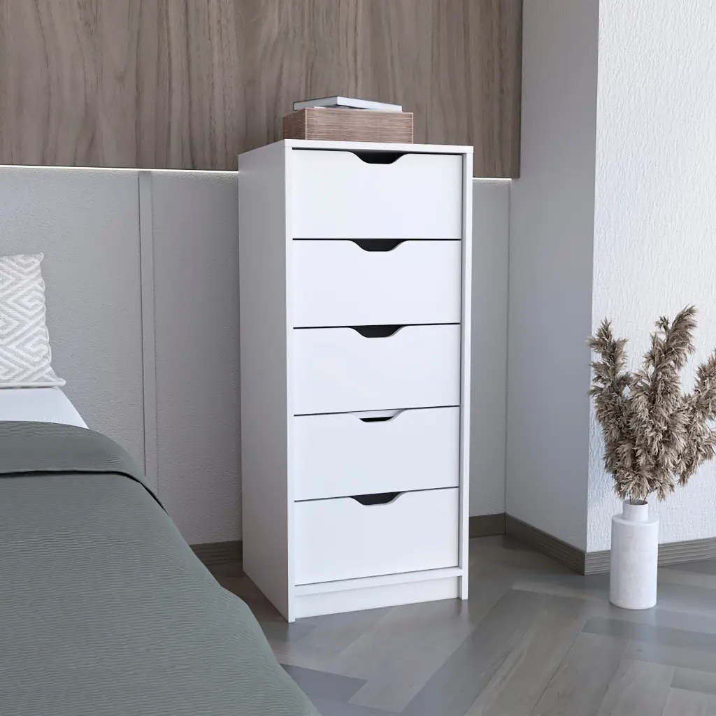 Basilea 5 Drawers Tall Dresser Pull Out System White Bedroom Storage rta muebles colombia