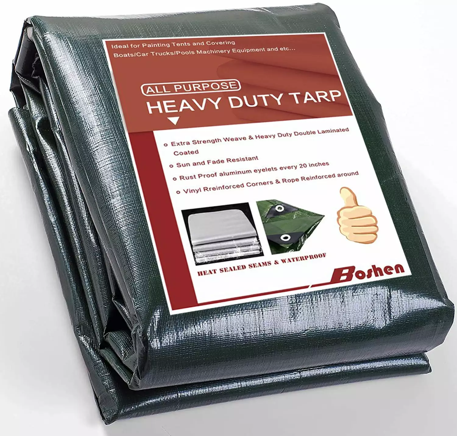 Boshen 5mil Waterproof Tarp Cover Canopy Tent Poly Tarpaulin 20 Sizes 10