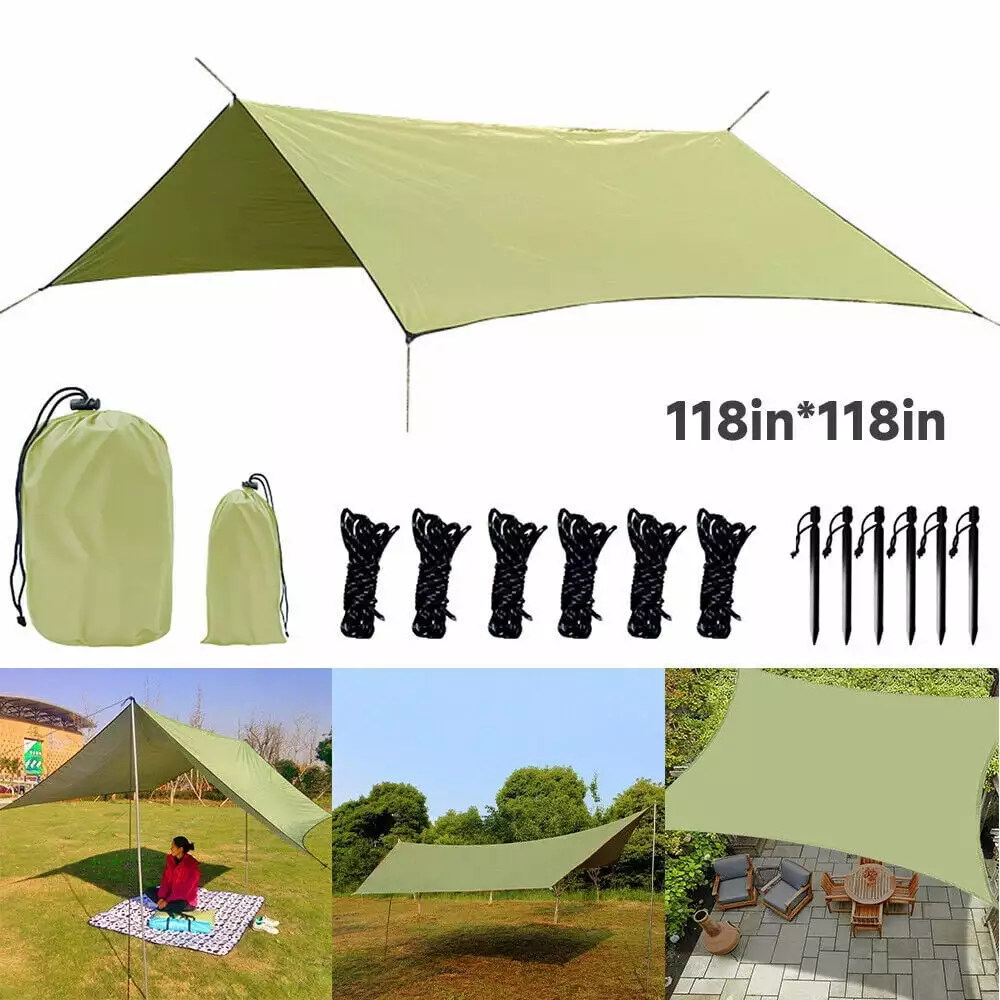 10x10 FT Waterproof Camping Tent Tarp Sun Shelter Hammock Cover Canopy Rain Fly