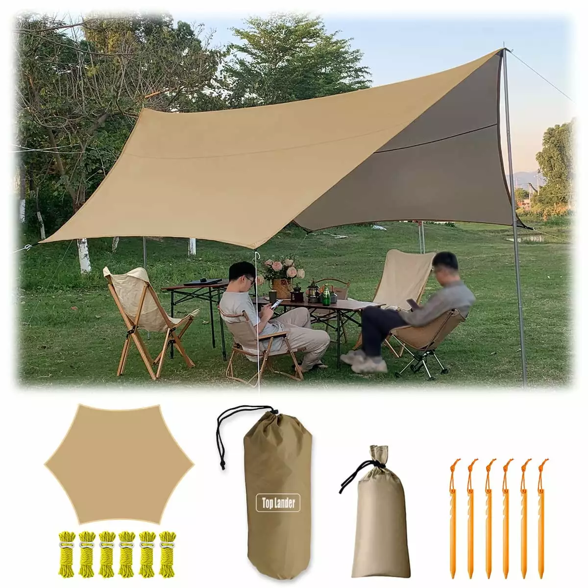 15x15ft Large Camping Tarp Tent Rain Fly Waterproof Shelter Bushcraft Backpacking Outdoor Survival