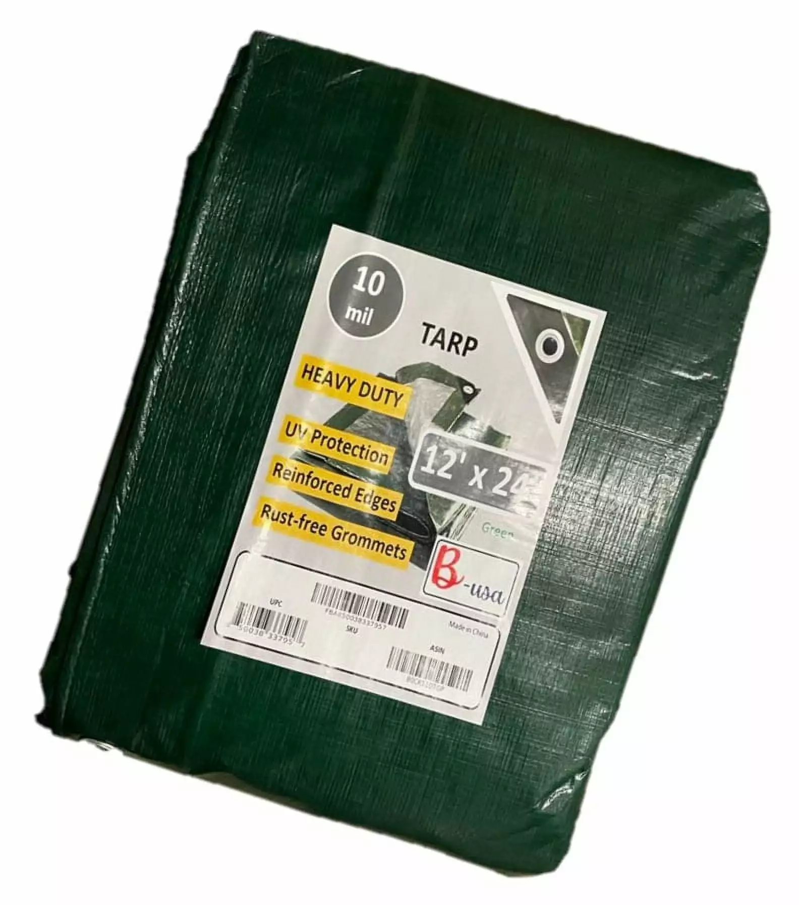 B-USA 12x24 Feet Waterproof Heavy Duty Green Tarpaulin Canopy Tent Boat RV Truck Pool Cover 10 mil Thick 10