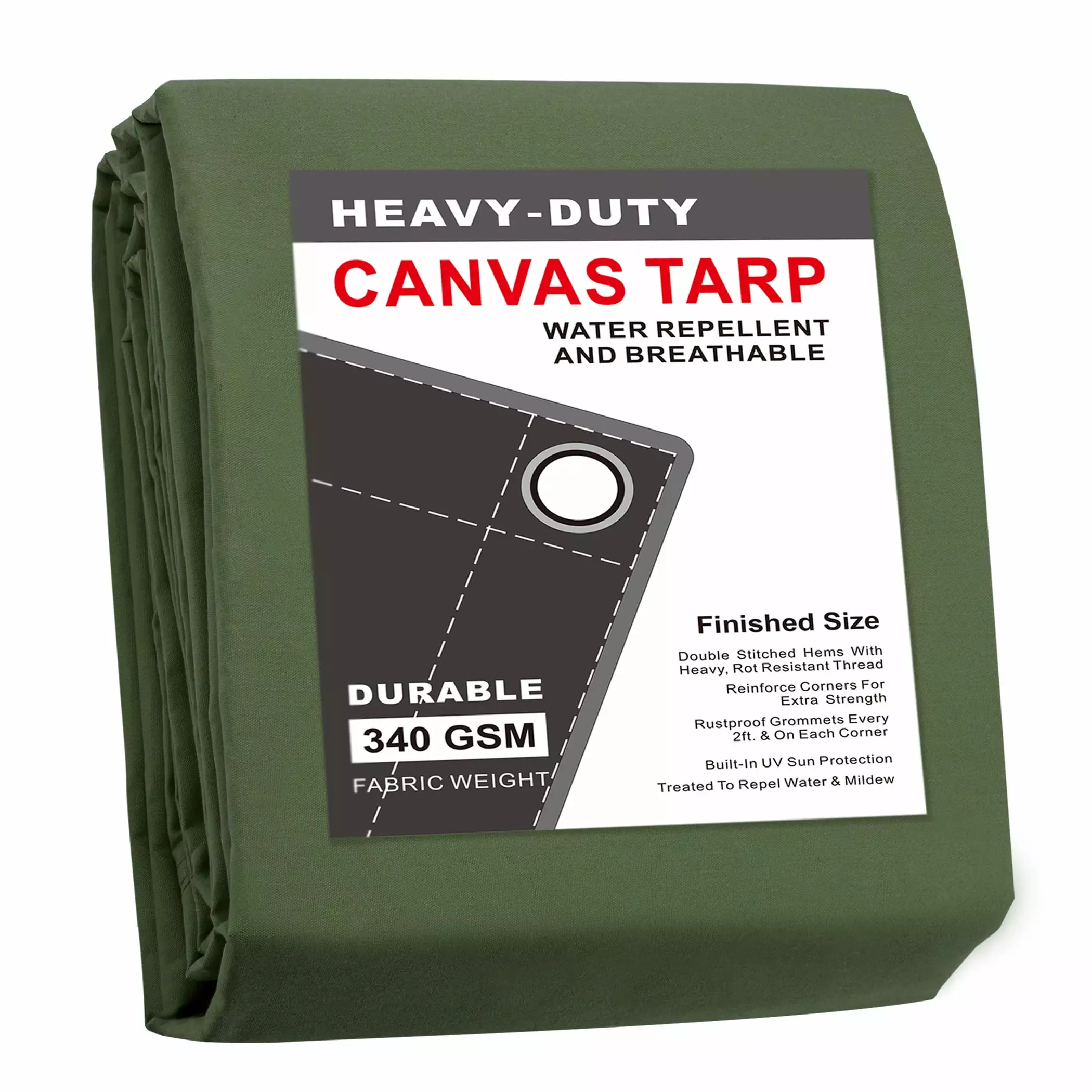 Cartman Canvas Tarp 10'x12' Heavy Duty Canvas Tarpaulin Rustproof Grommets Industrial & Commercial Use Olive Drab 10