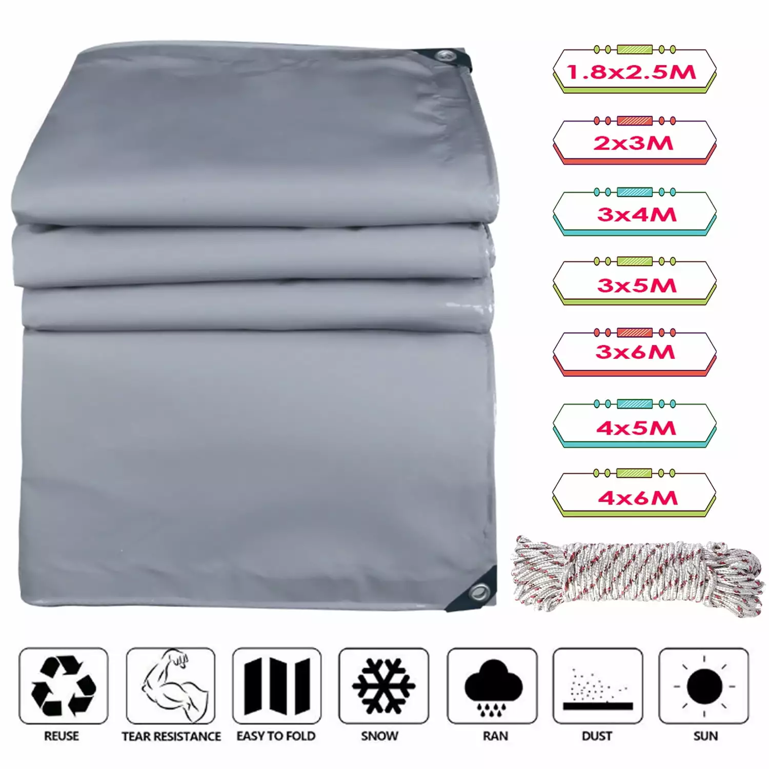 CJC Heavy Duty PVC Tarpaulin Cover Waterproof UV Resistant Rip Proof Tarp Available 7 Sizes 1