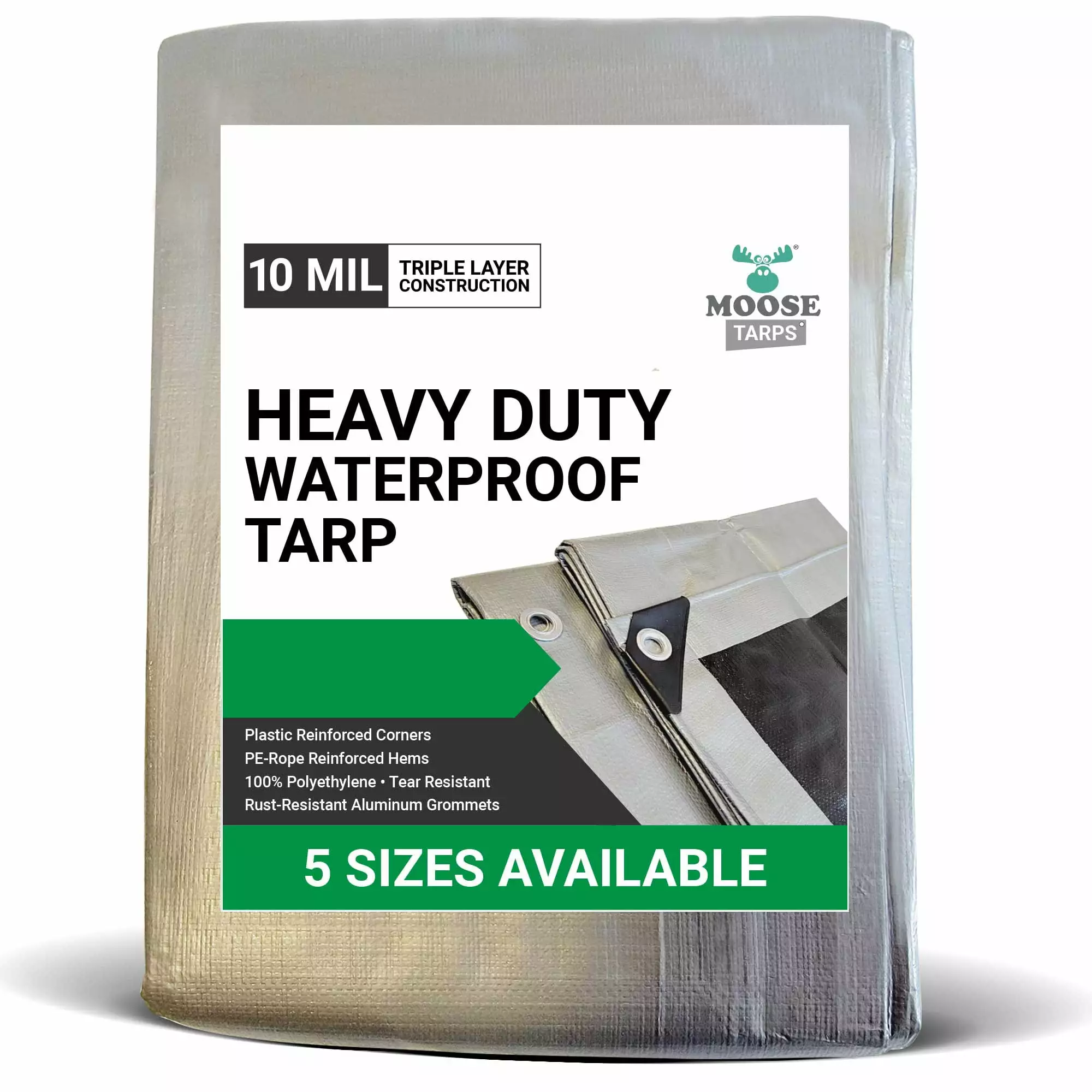 Moose Supply 10 Mil Heavy Duty Waterproof Silver Poly Tarp Cover 10x12 Feet 10