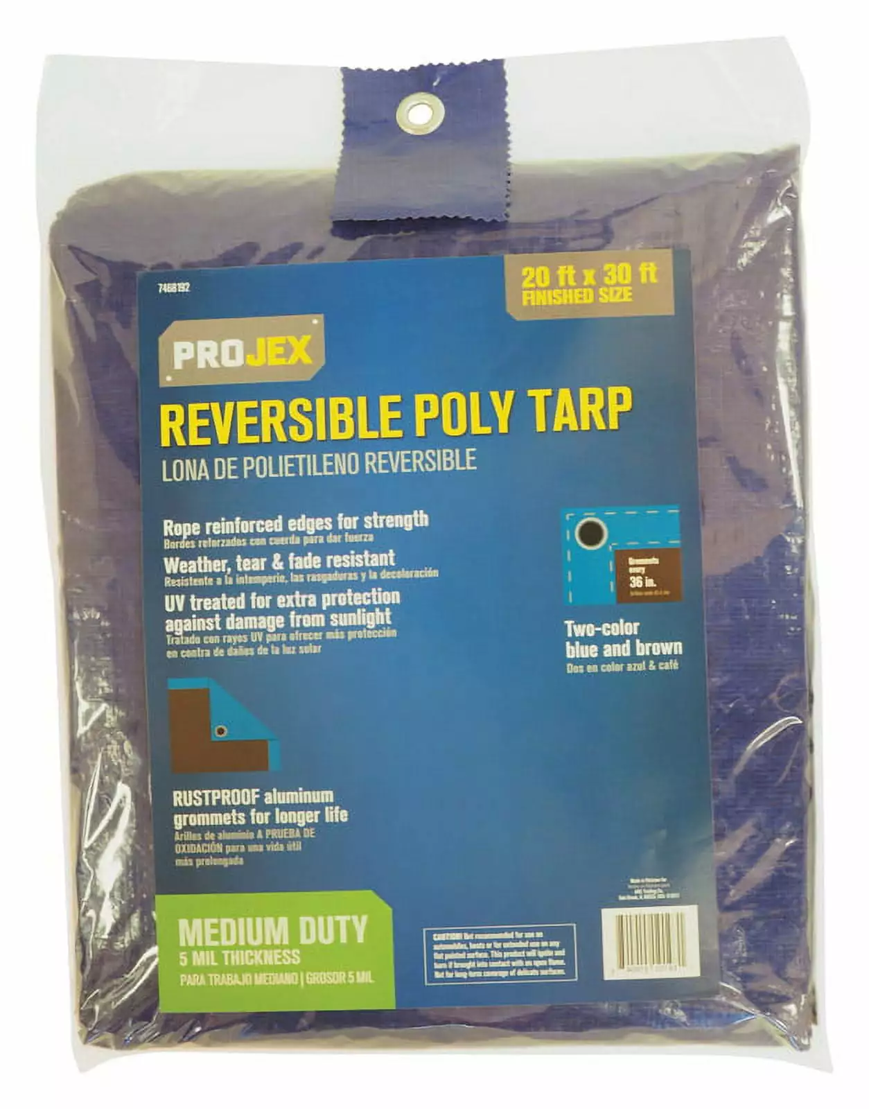 Projex 30x20 Feet Medium Duty Polyethylene Tarp Blue Brown Reversible 12