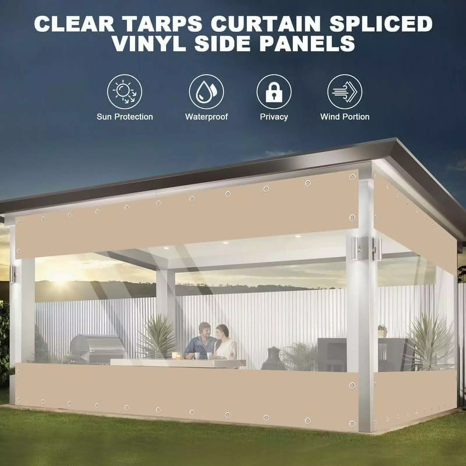 SHANNA Heavy Duty Waterproof Clear PVC Tarp Curtain Grommets Patio Pergola Porch Gazebo Balcony H