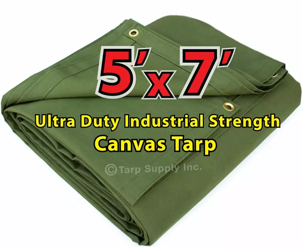 Tarp Supply Inc 5 ft x 7 ft Military Grade Duramost Exact Size Green Polyester Canvas Tarp 10