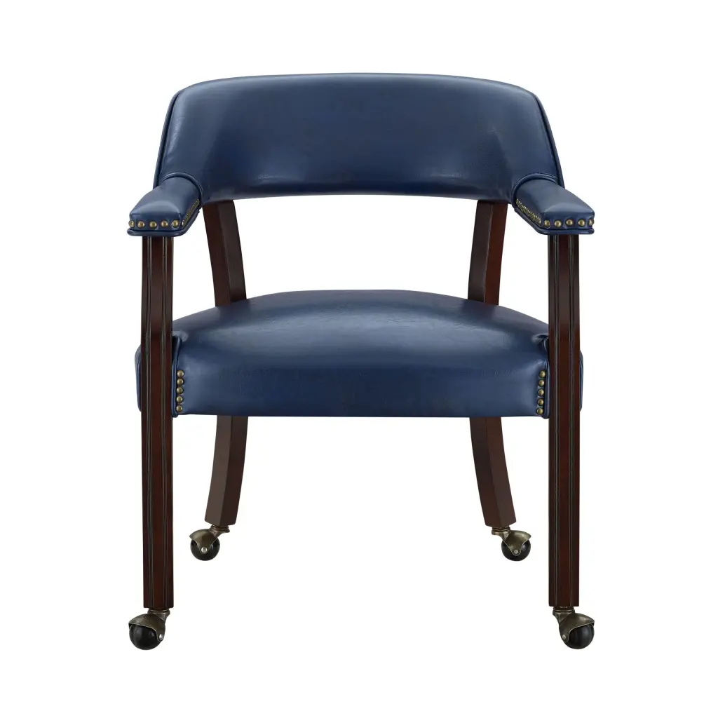 Tournament Arm Chair Casters Medium Cherry Blue Faux Leather Office Chair steve silver furniture