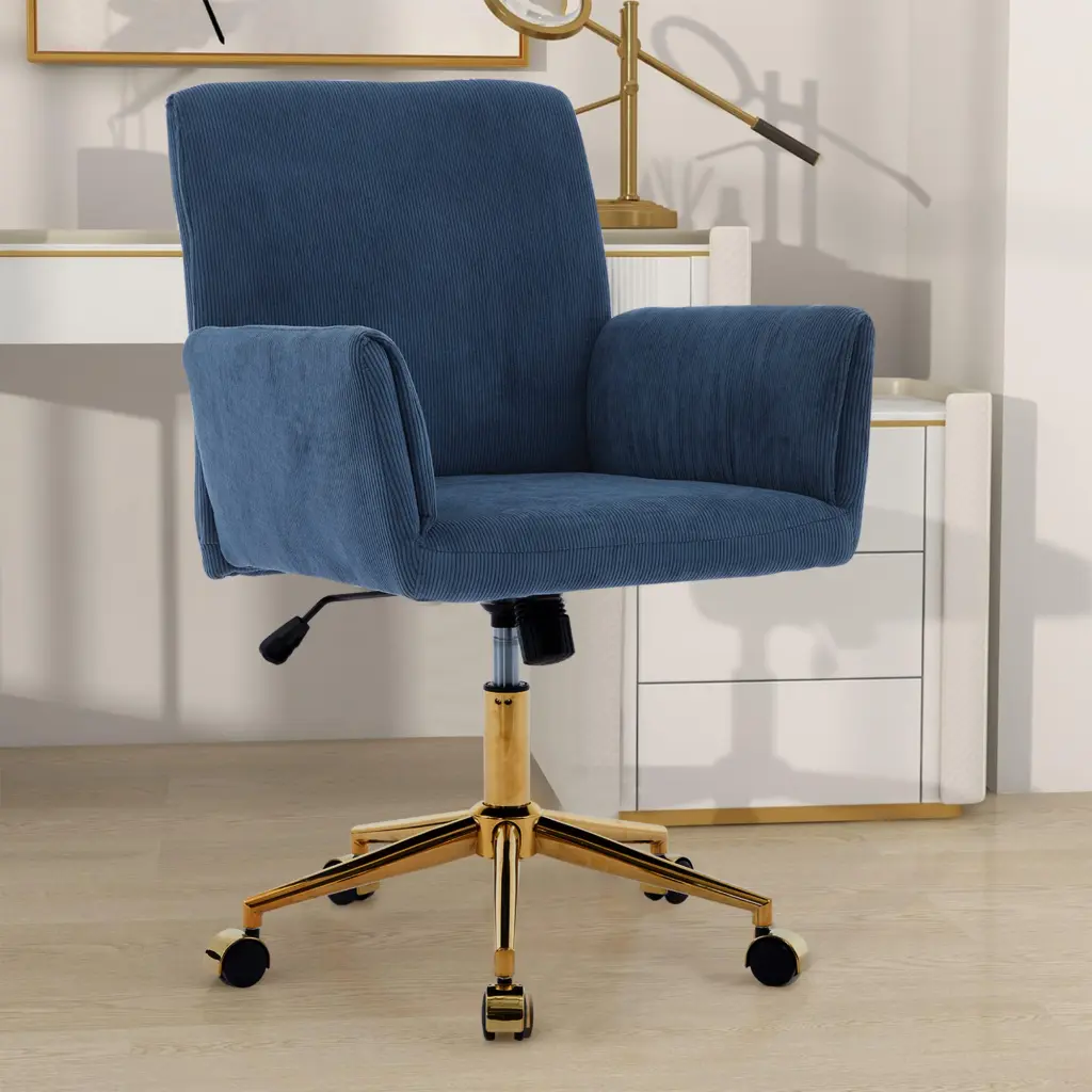 TS Stationery Chair Blue Corduroy Upholstered Office Seating ts furniture