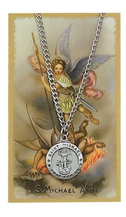 Saint Michael Pewter Medal Pendant Holy Prayer Card