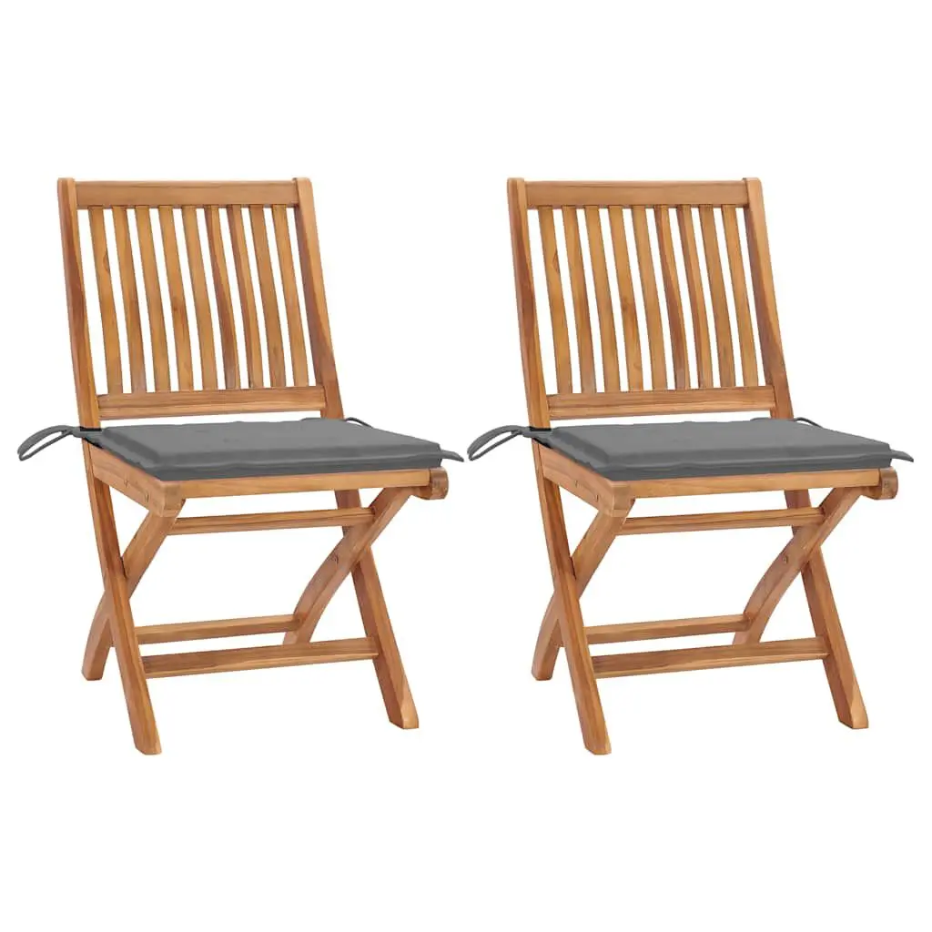 Patio Chairs 2 Pieces Gray Cushions Solid Teak Wood Outdoor Furniture