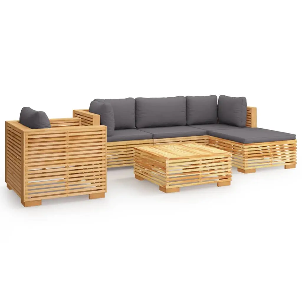6 Piece Patio Lounge Set Cushions Solid Wood Teak Outdoor Furniture