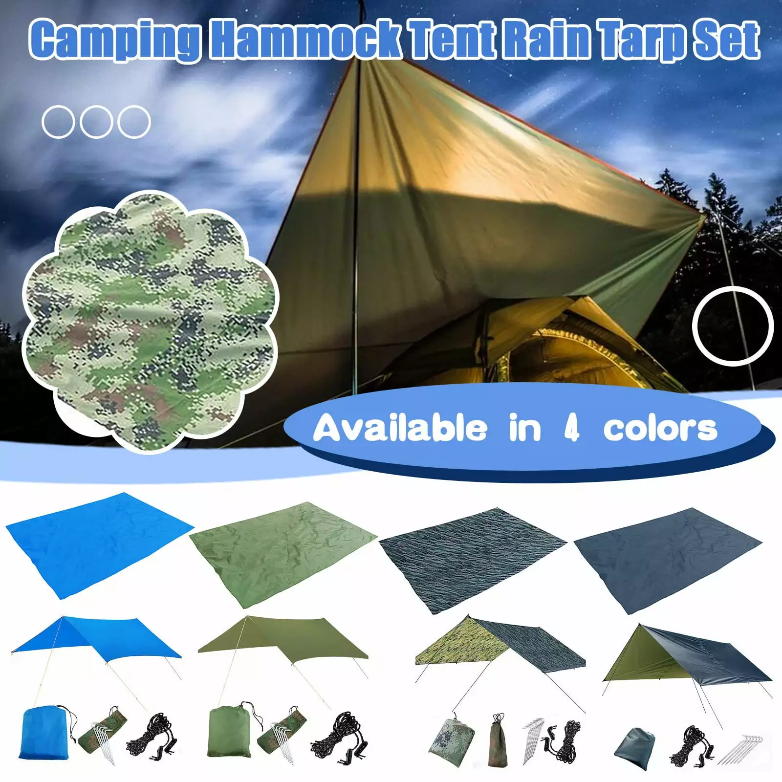 Kcavykas Shade Cloth Garden Camping Tent Rain Tarp 3x3m Ultra-Light Sun Protection Backpack