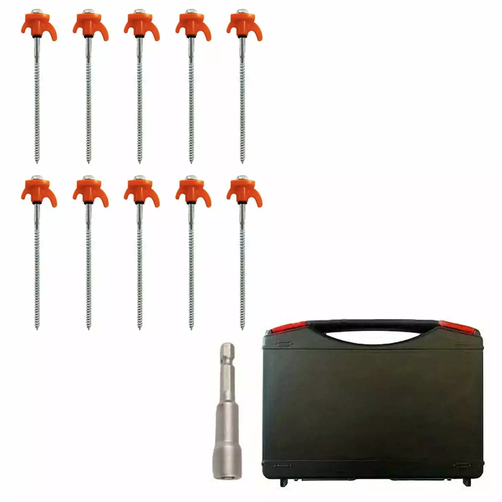 Hexagonal Spiral Fluorescent Ground Nails Rotatable Head Tent Camping Set 10