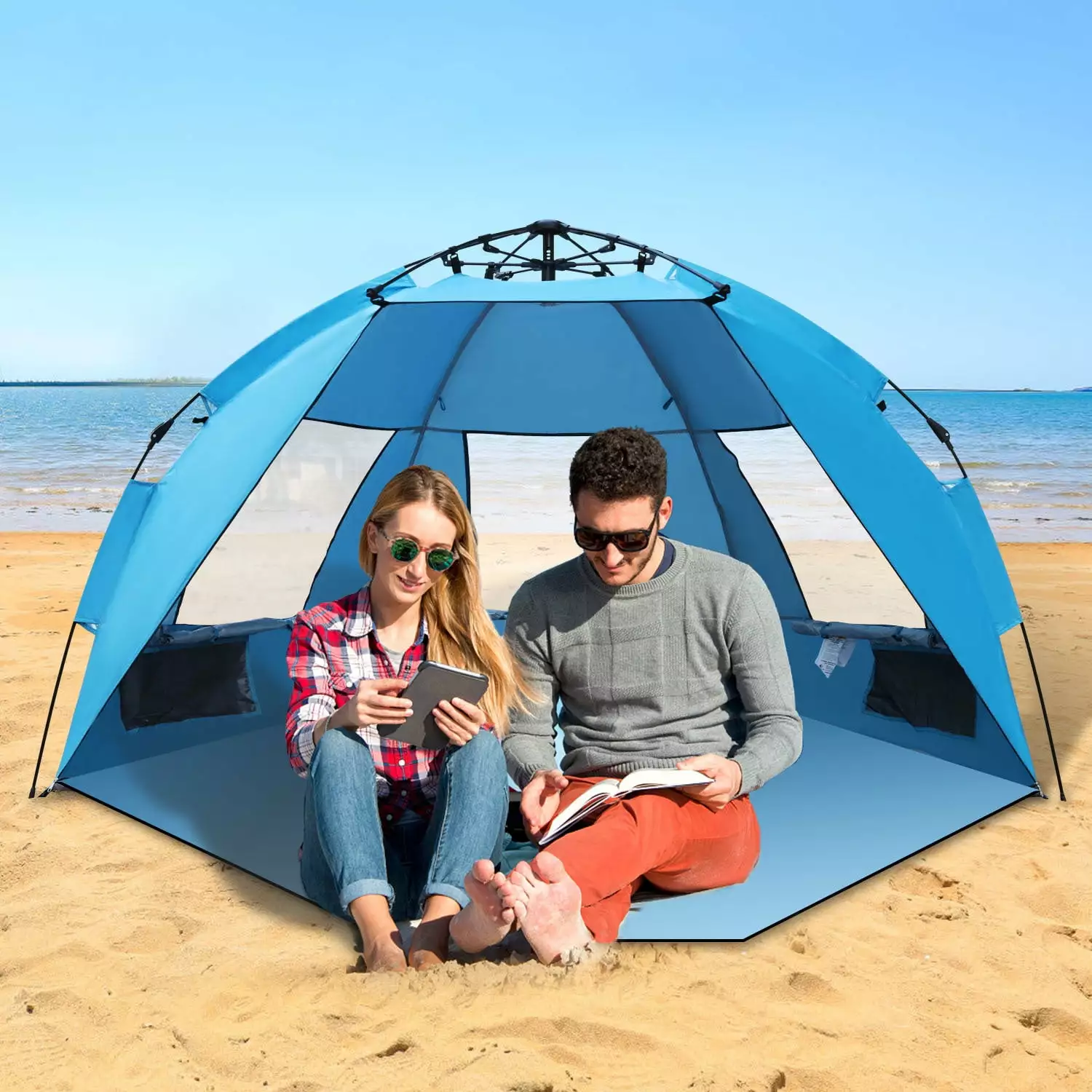 Alpha Camper Instant Beach Sunshade Pop Up UV Protection Sun Shelter Tent Camping and Outdoor Activities