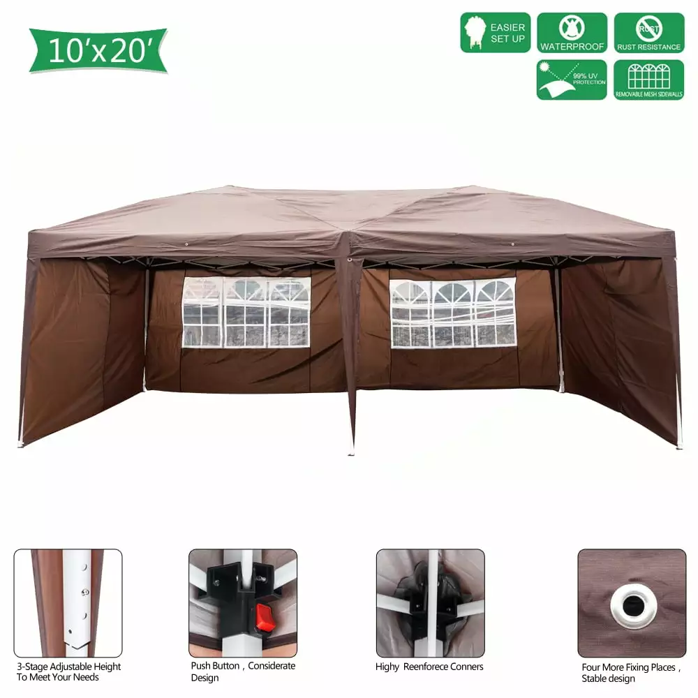 Mairbeon 3x6m Two Windows Waterproof Folding Tent Dark Coffee Camping