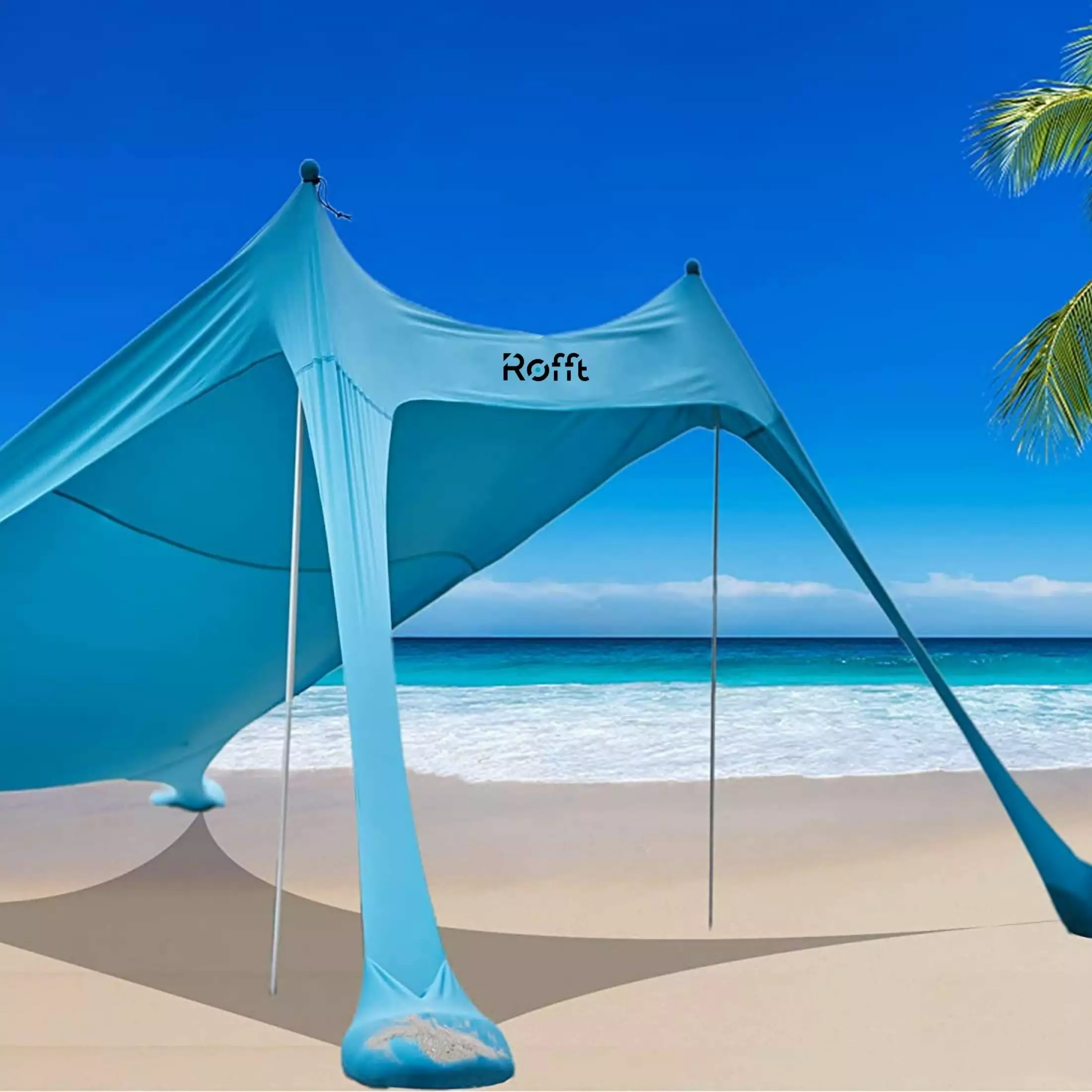 ROFFT Pop Up Beach Tent Sun Shelter UPF50+ Sand Shovel and Aluminum Poles Outdoor Activities 10