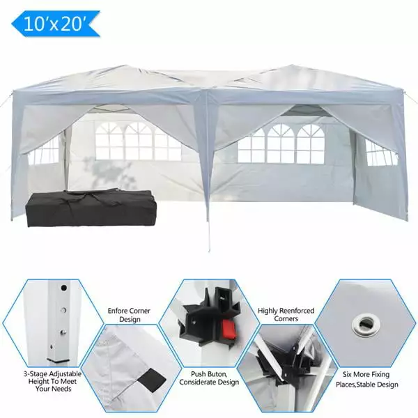 3x6m Four Windows Waterproof Folding Tent White Outdoor Camping US Stock