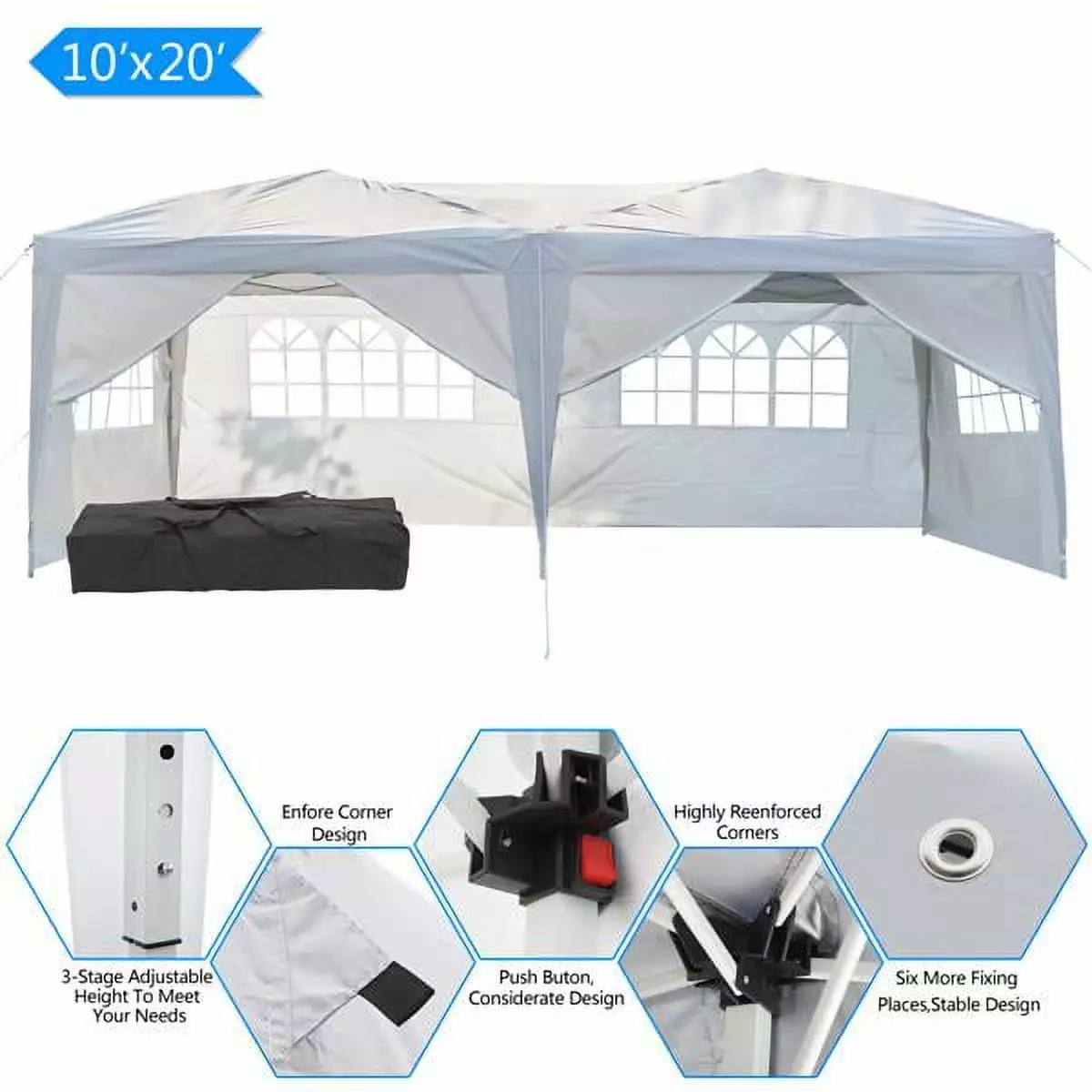 Dtwnek 3x6m Four Windows Waterproof Folding Tent White Outdoor Camping