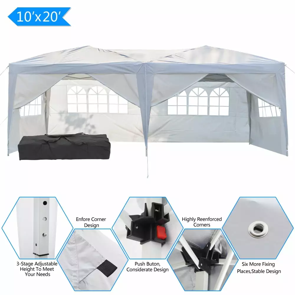 Mairbeon 3x6m Four Windows Waterproof Folding Tent White Camping