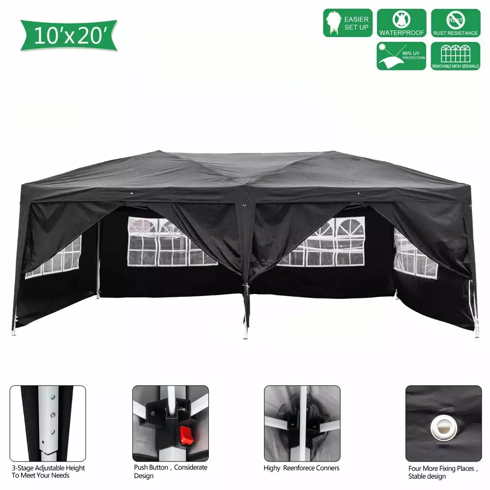 Mairbeon 3x6m Four Windows Waterproof Folding Camping Tent Black