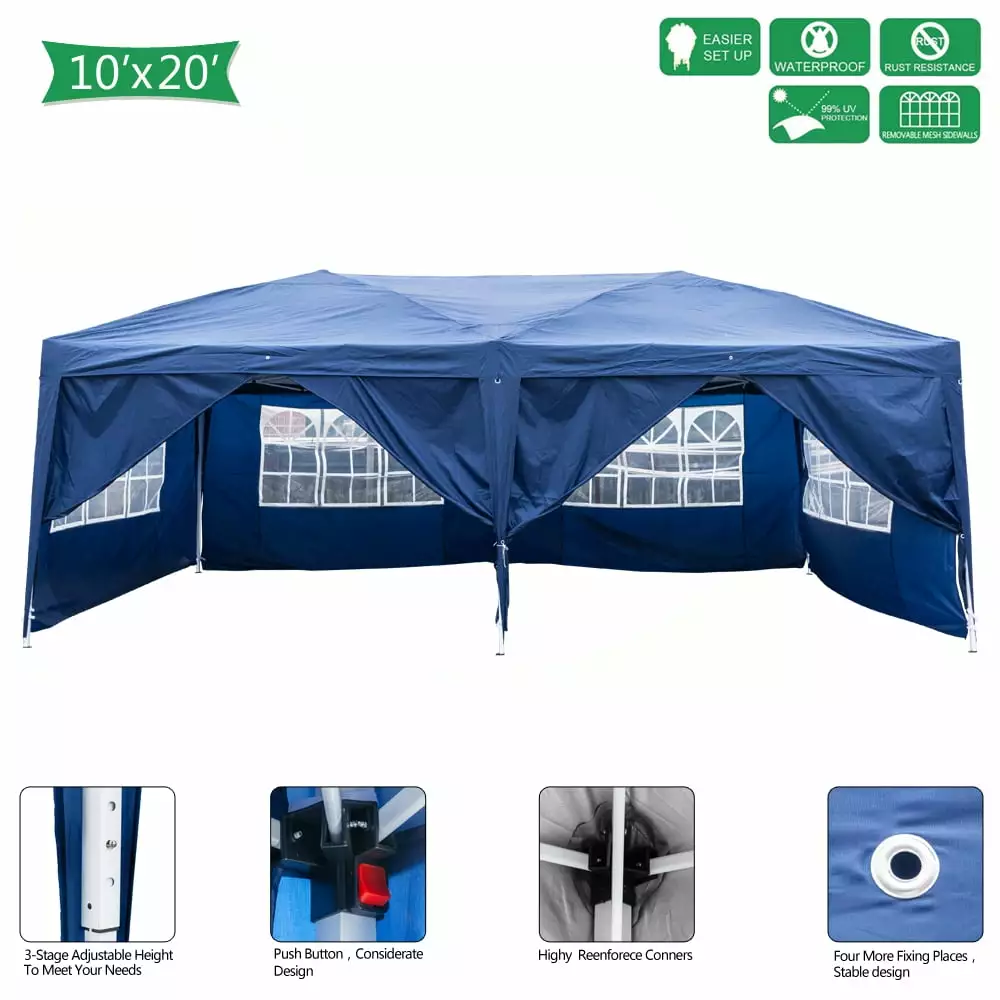 Mairbeon 3x6m Four Windows Waterproof Folding Camping Tent Blue
