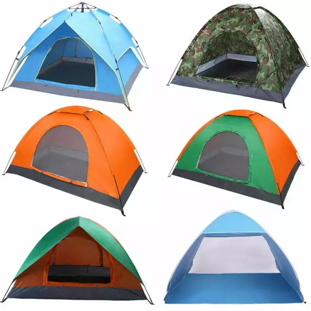 2-3 Person Hydraulic Automatic Camping Tent Double-Deck Two-Door Instant Set Up Blue