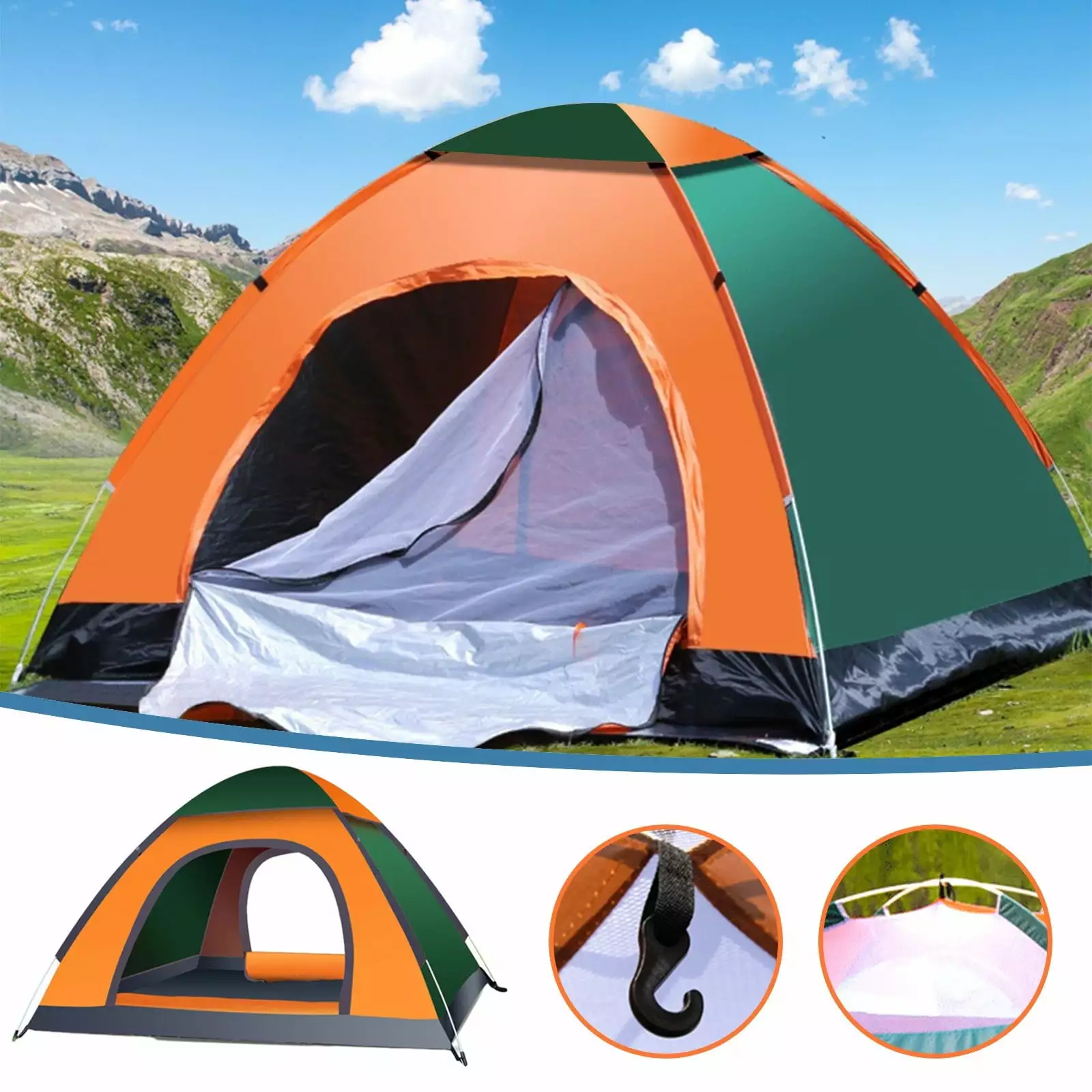 Weloille Camping Tent 2 Person Automatic Quadrangle Tent Easy Setup 1 Door 1 Skylight Free