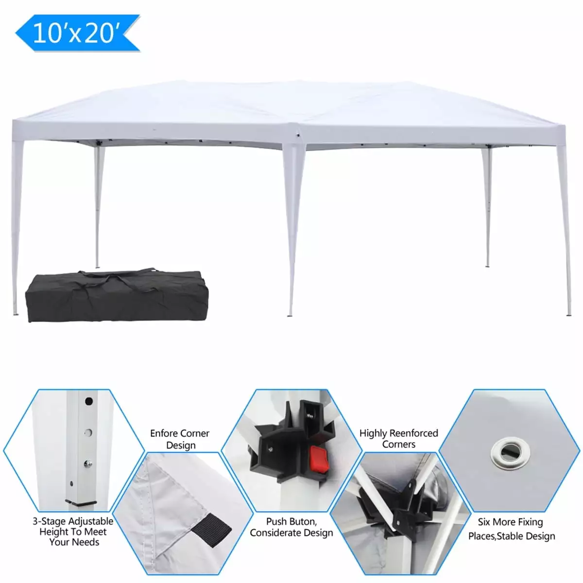 Xukmct 3x6m White Waterproof Folding Tent Outdoor Garden Camping Carry Bag