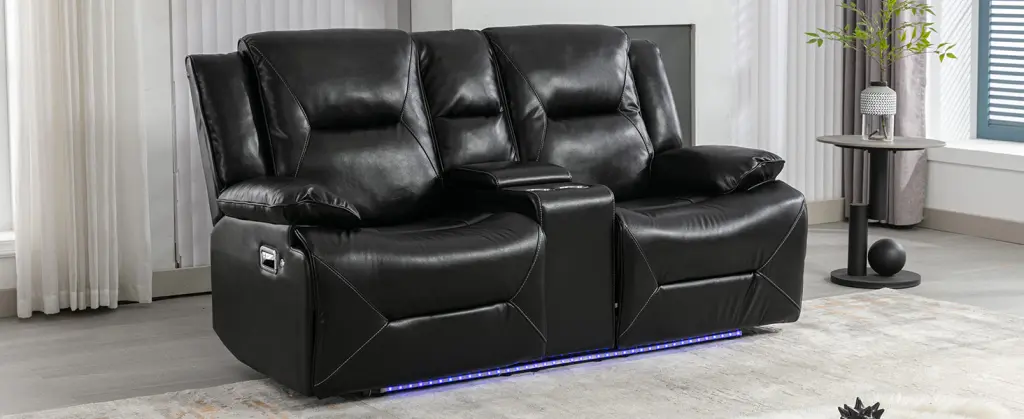 2 Seater Home Theater Recliner Chair Manual Recline and LED Lights rnb