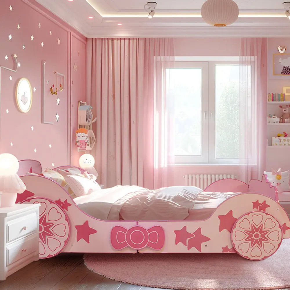 Little Star Shopping Cartoon Car Bed Twin Size Pink MDF bumpkin-craft.