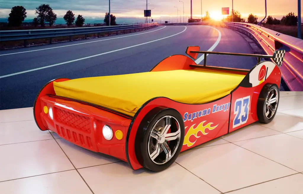 Ultimate Energy Racing Car Bed Red MDF Kids Themed Bedroom Furniture bumpkin-craft.