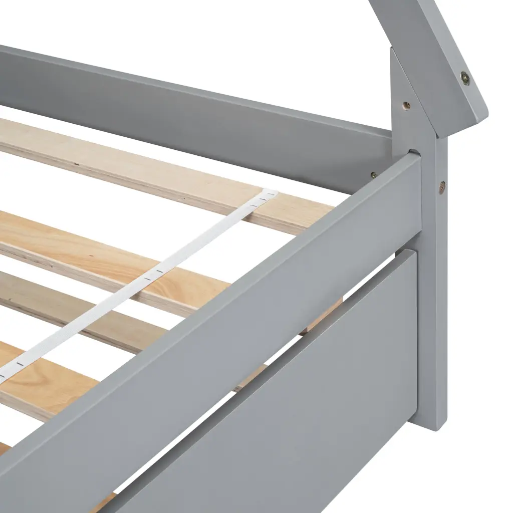 Twin Dimensions Tent Floor Bed Teepee Bed Trundle Grey Twin Gray Wood inspirit