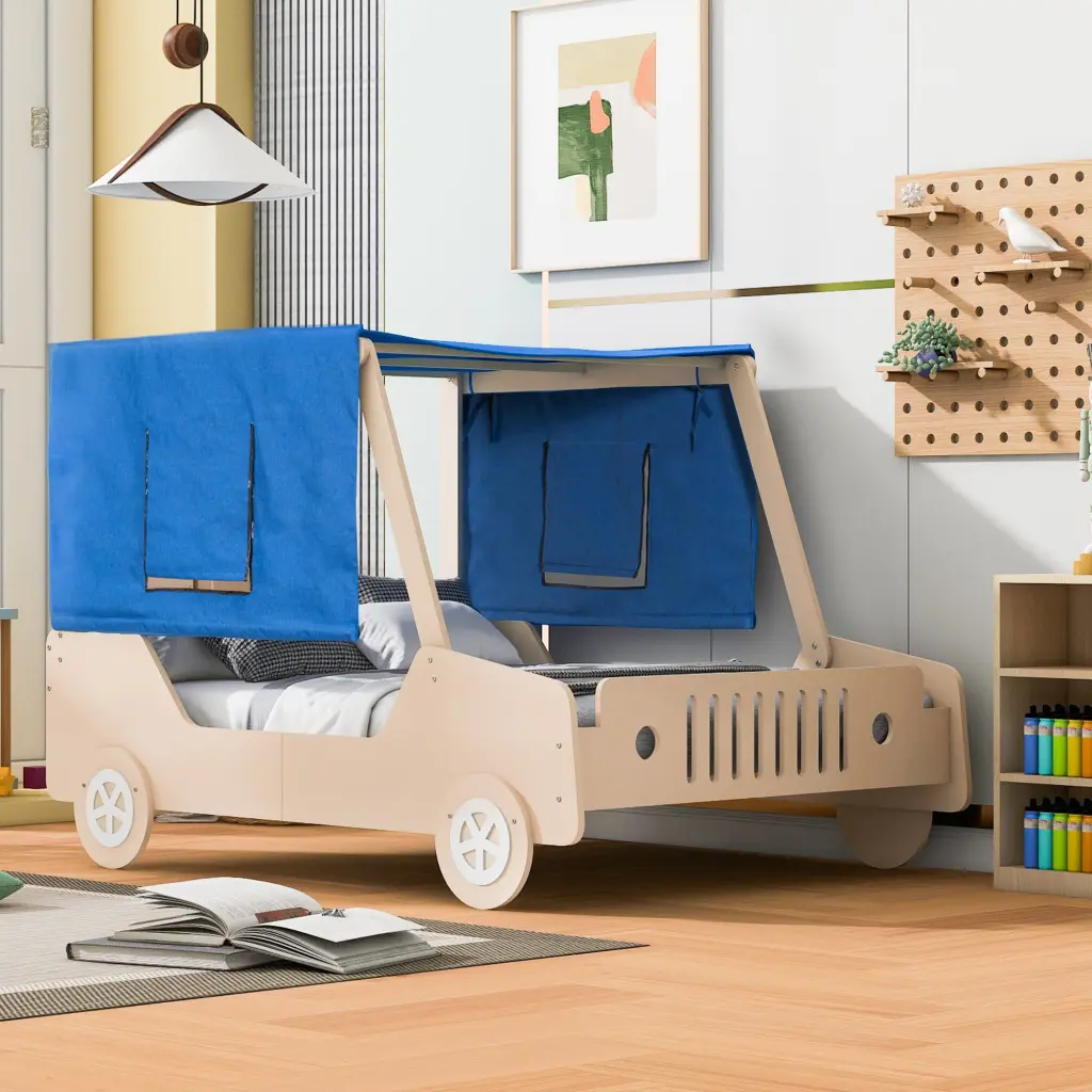 Full Size Car Inspired Bed Tents Natural Plywood Kids Bed lucky furniture