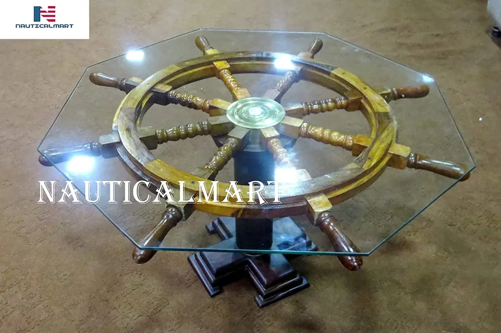 Ship Wheel Coffee Table Vintage Wood Nautical Theme Pirates Decorative 24 Inch Nauticalmart