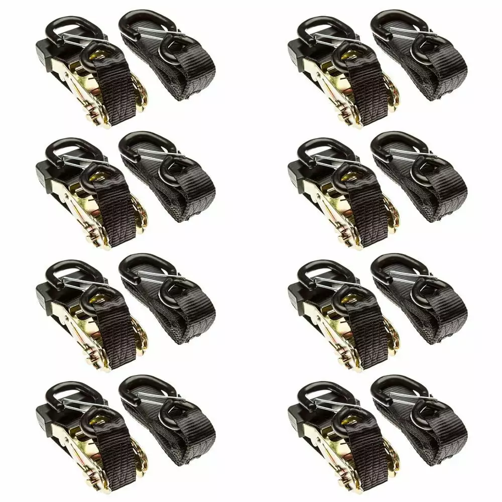 1-3/8in x 7' Ratchet Strap S-Hooks - 8 Pack Heavy Duty Cargo Tie Downs Trucks Trailers 2