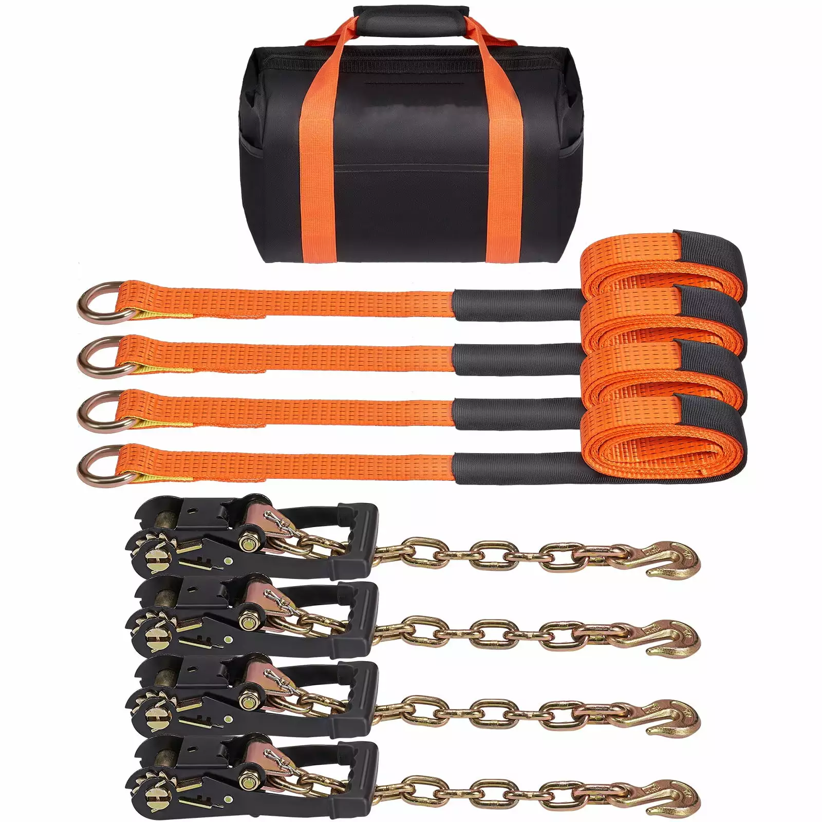 BENTISM Car Tie Down Straps Chain Anchors Ratchet Tie Down Car Trailer Hauler 1