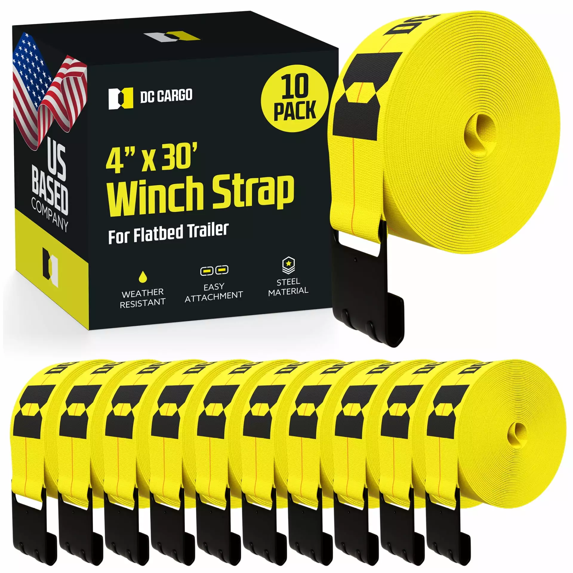 DC Cargo Winch Strap Tie Down Straps 4 Inch Heavy Duty 30 Feet 10 Pack 1