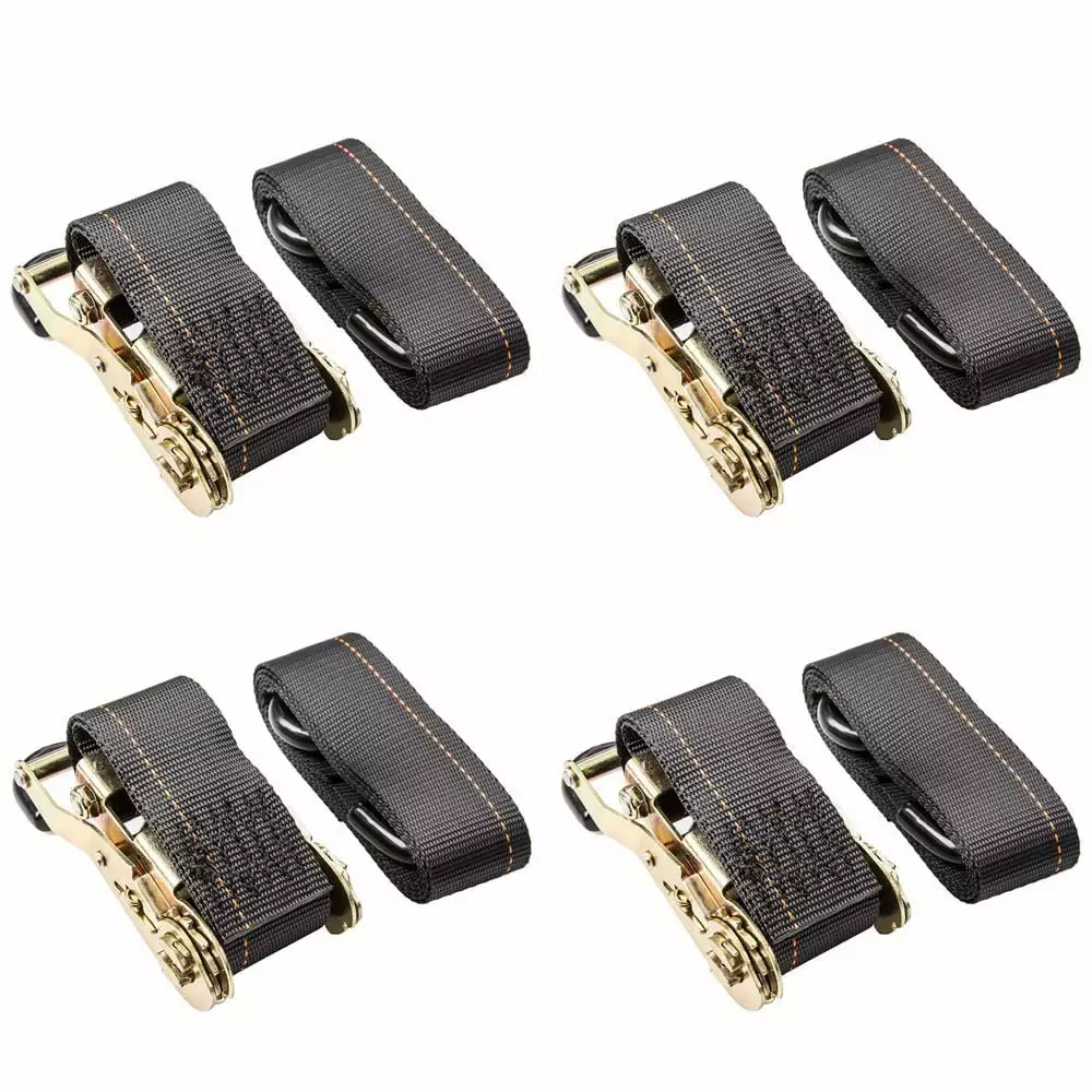 4 Heavy Duty 2 Inch Ratchet Tie-Down Straps Flat Hook 4