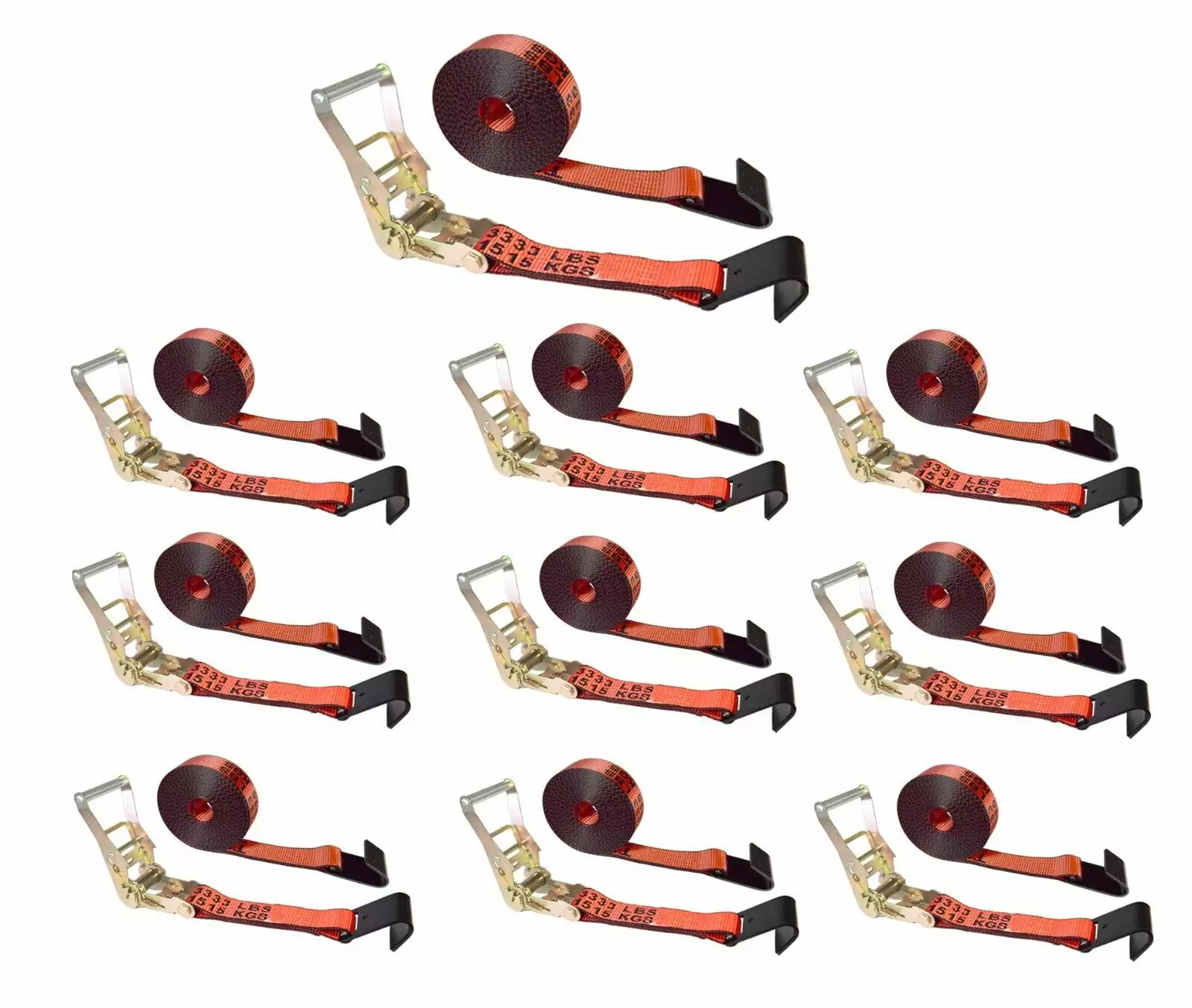 Mega Cargo Control 10 Pack Heavy Duty 2x30' Ratchet Tie Down Strap Flat Hook 3333 lbs Capacity