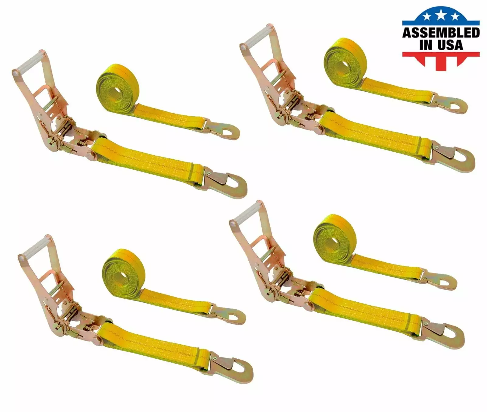 Mega Cargo Control USA 2 x 8' Ratchet Strap Flat Snap Hook 4-Pack 1666 lbs WLL
