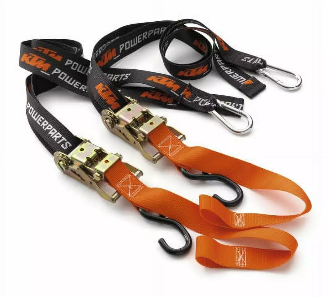 NEW KTM Soft Tie Down Straps Ratchet Orange Black 1.5 Inch Wide Motorcycle Tie Downs U6910048