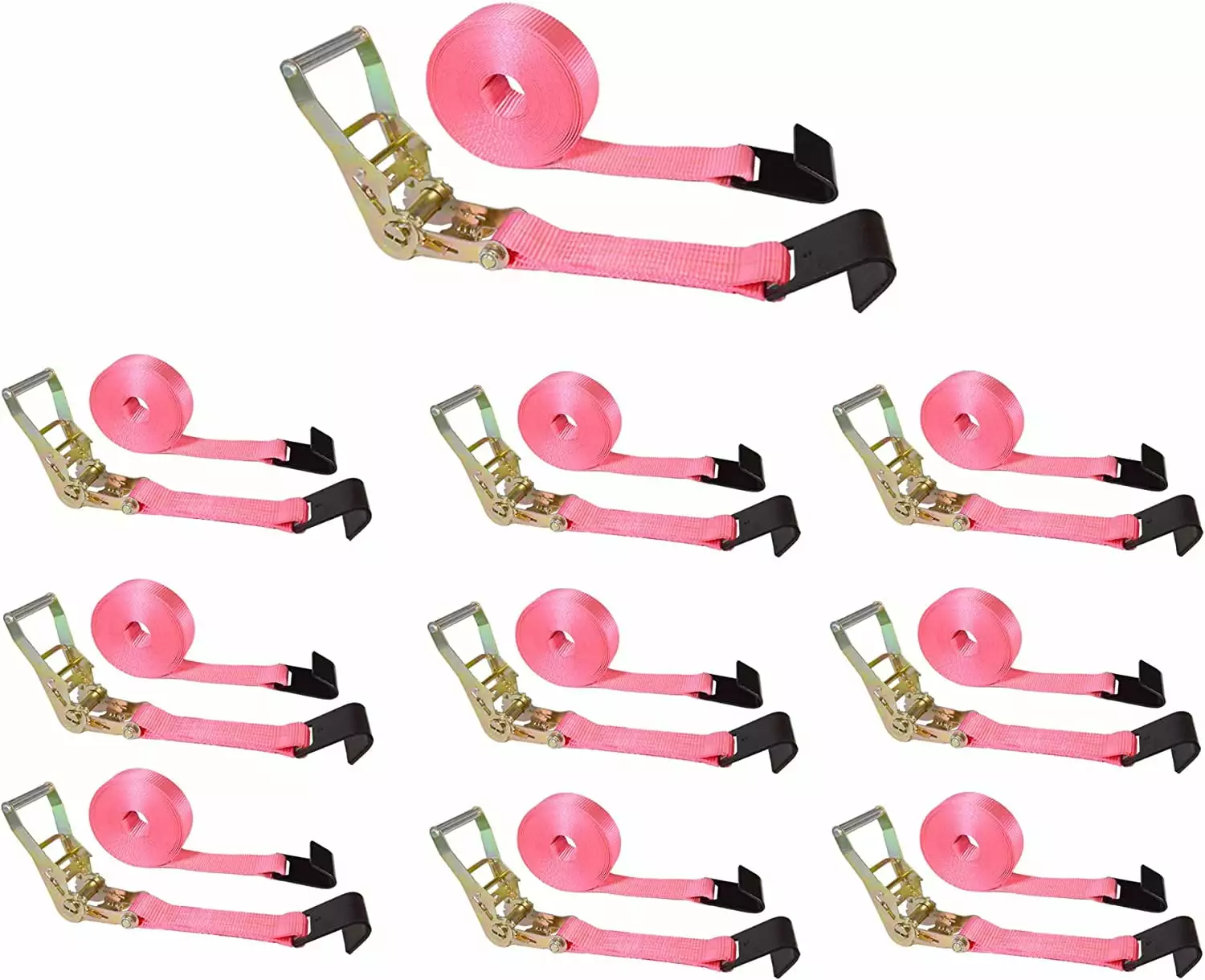 10 Pack Heavy Duty 2 x 30' Ratchet Tie Down Strap Flat Hook 3333 lbs WLL Pink