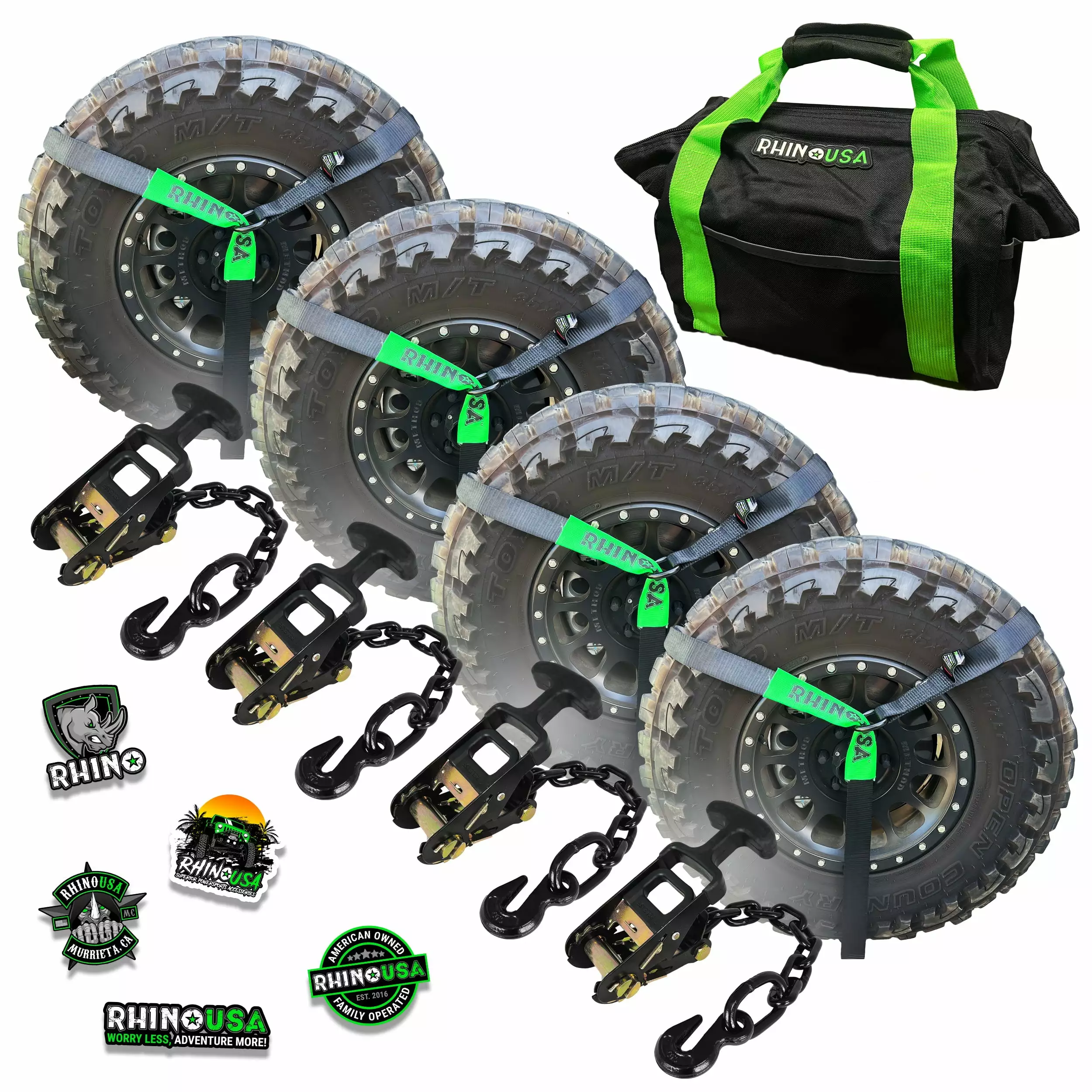 Rhino USA Car Tie-Down Lasso Straps 4 Pack Black Heavy Duty Securing