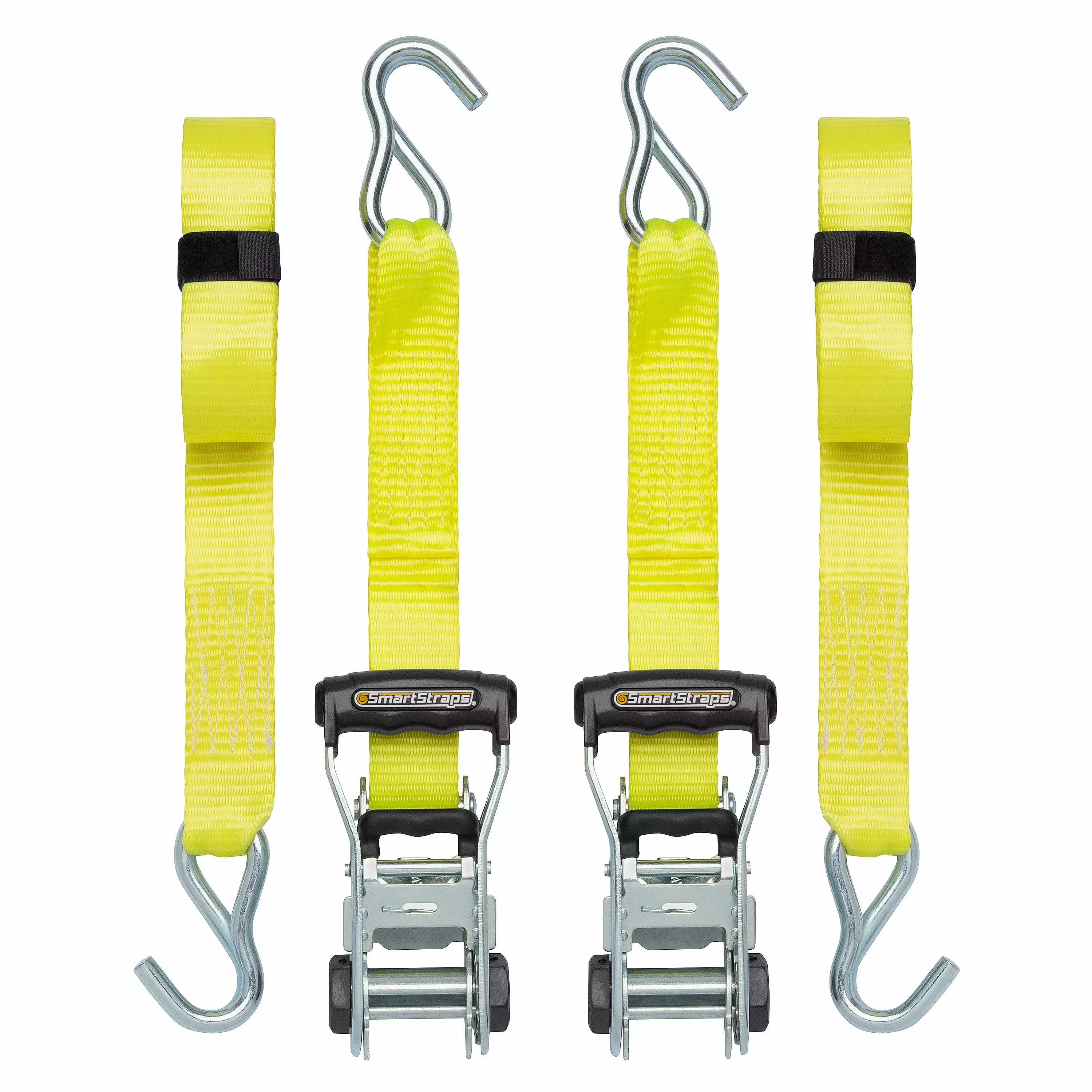 SmartStraps 2x20 Feet Yellow RatchetX Ultra Long Commercial Ratchet Tie Down Straps Padded Handle 2 Pack 1