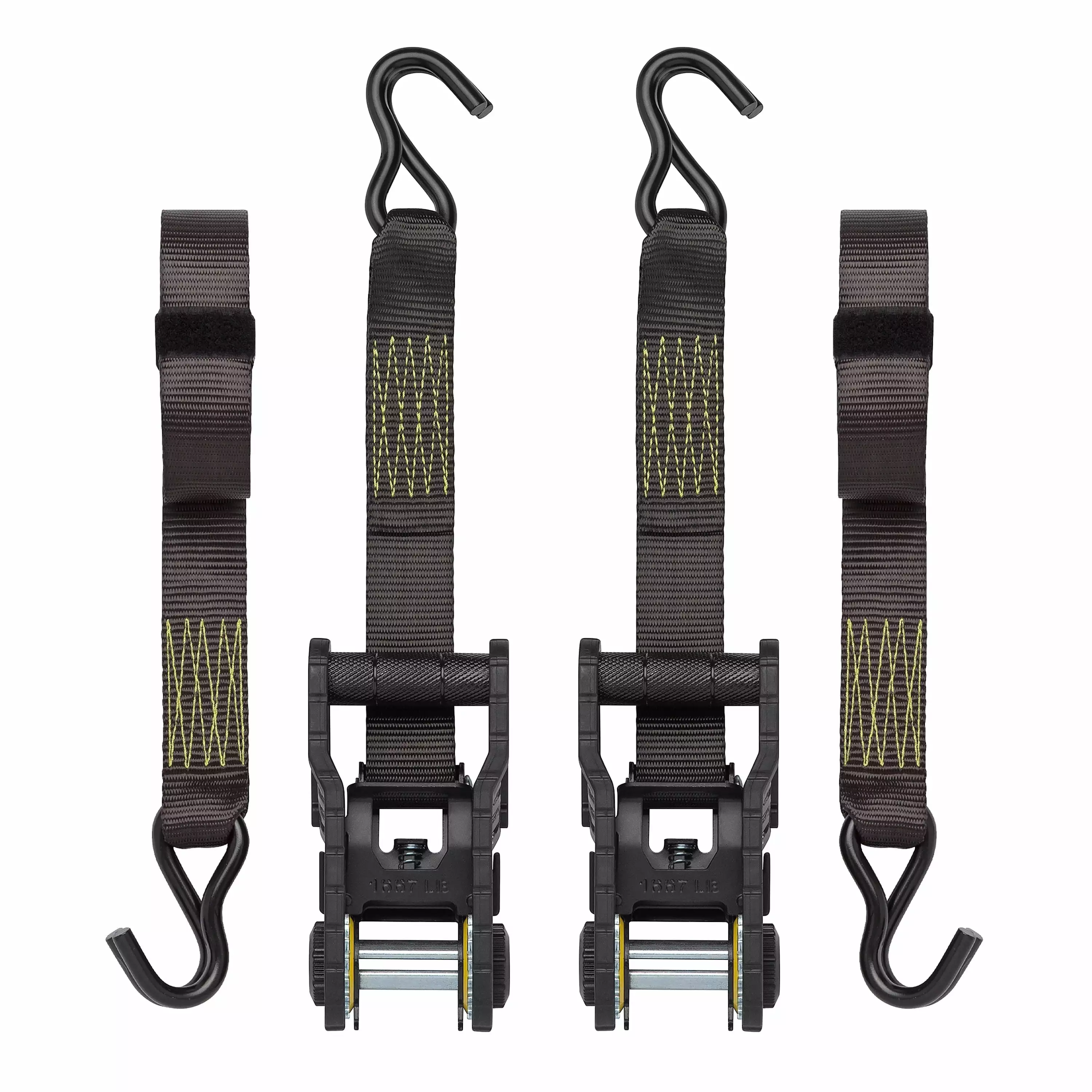 SmartStraps 1.5 x 14 ft Black Tactical Commercial Ratchet Tie Down Straps 2 Pack Heavy Duty 1
