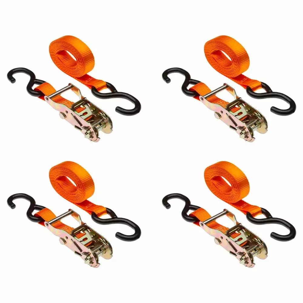 120in Orange Motorcycle & ATV Ratchet Tie-Down Strap Set Secure Transport 4