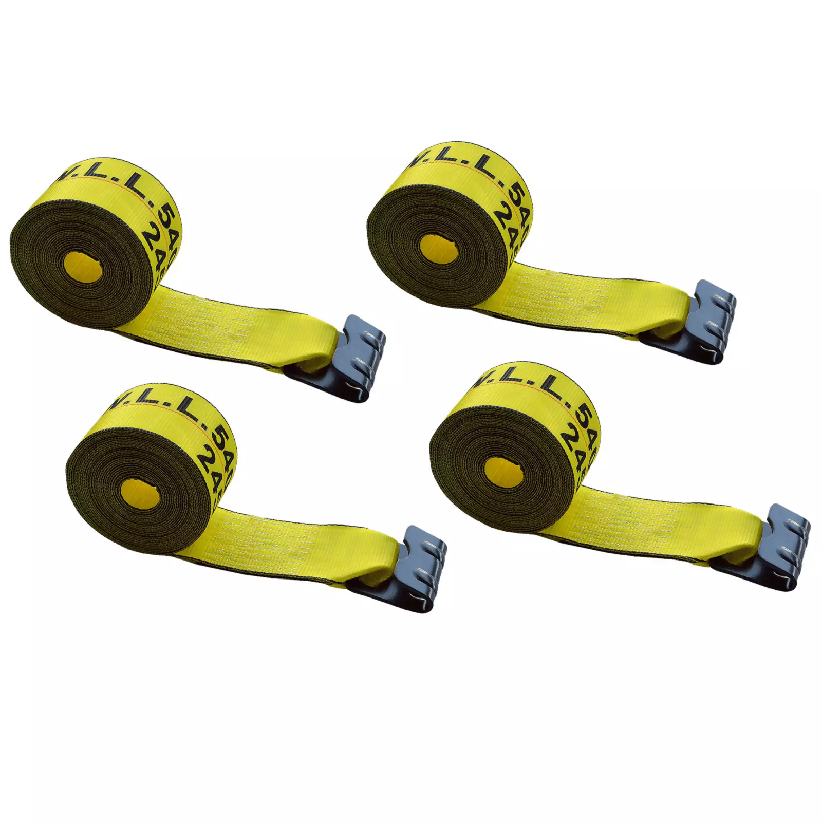 Mega Cargo Control USA 4 Pack 60 Feet Winch Tie Down Strap Flat Hook 5400 lbs WLL Yellow