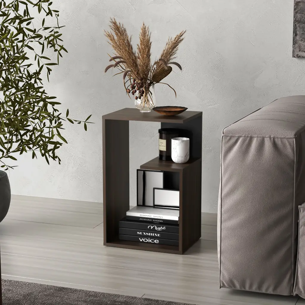 Everet 25 Inch High 3 Tier Shelf Side Table Dark Oak Desk Top Living Room rta muebles colombia